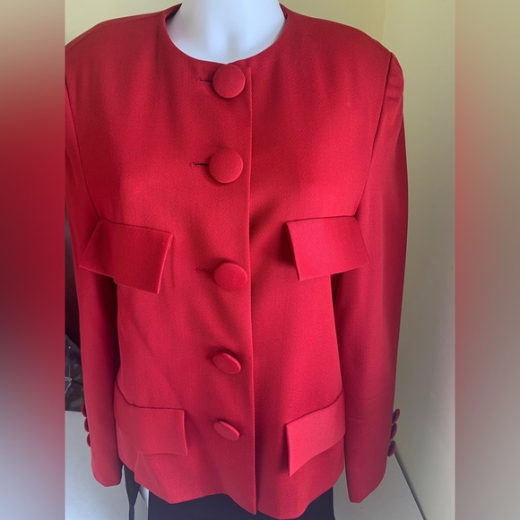 Bright red blazer jacket custom tailored collarless button-down pocket heads L - Picture 4 of 15